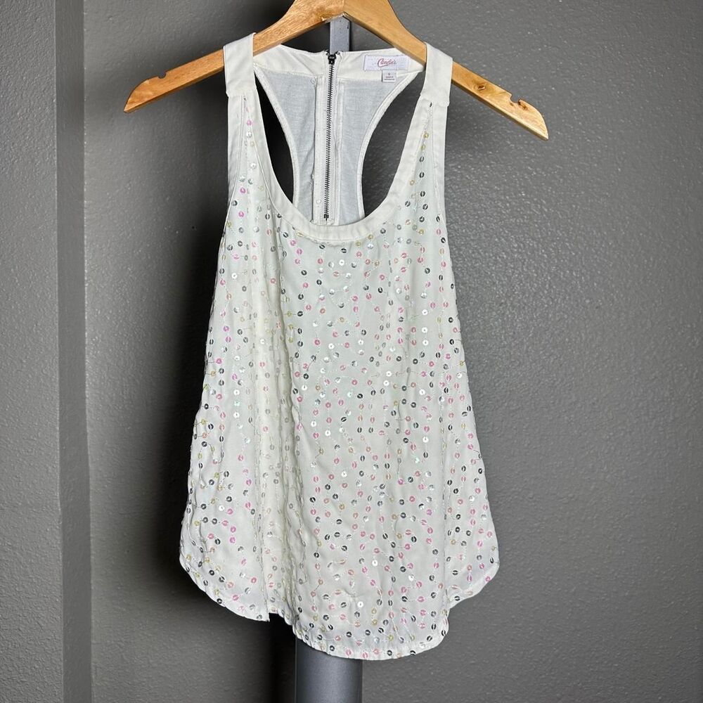 Vintage 90s Y2K Candies White tank iridescent sequins